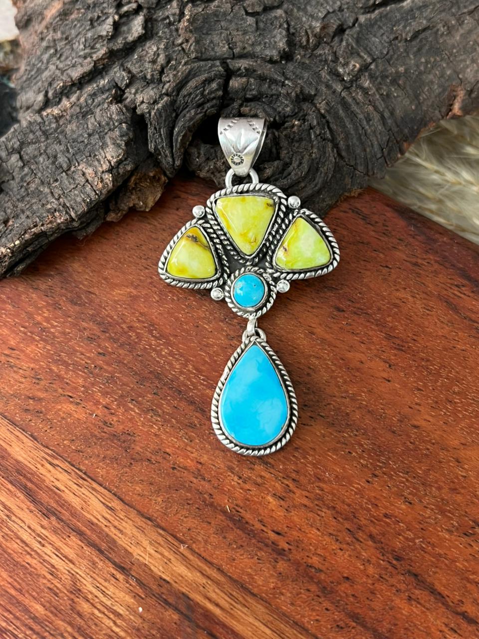 Handmade Sterling Silver Sierra Bella with Palomino Turquoise Collection: Pendant "Signed Nizhoni"