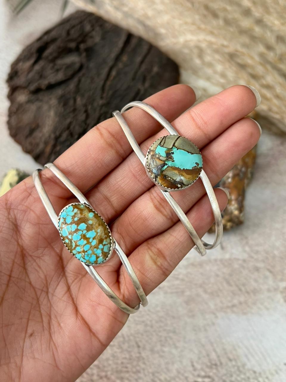 Handmade Sterling Silver Royston Ribbon Turquoise & Number 8 Cuff Bracelet "Signed Nizhoni"