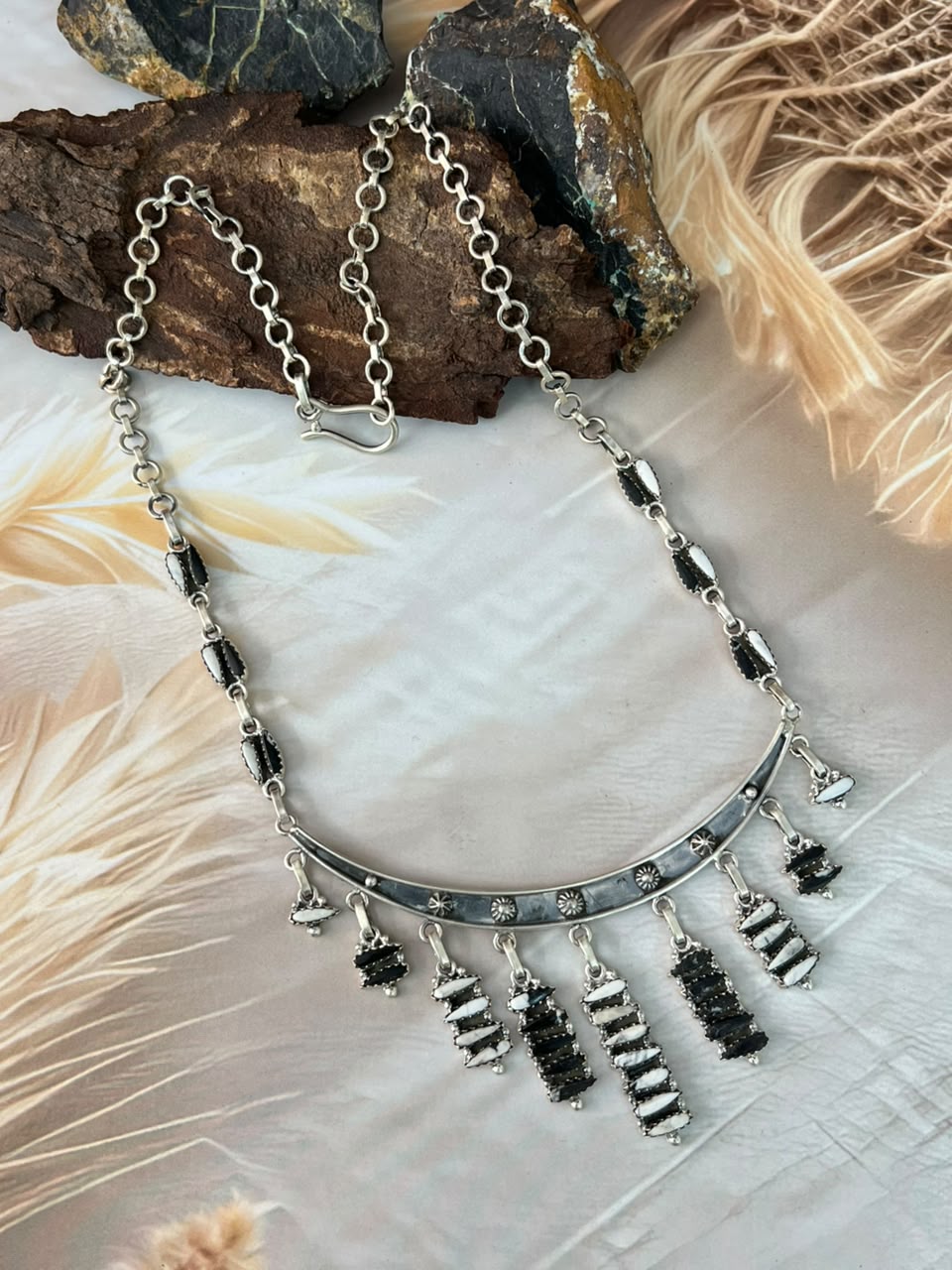 Handmade Sterling Silver White Buffalo Necklace Signed Nizhoni