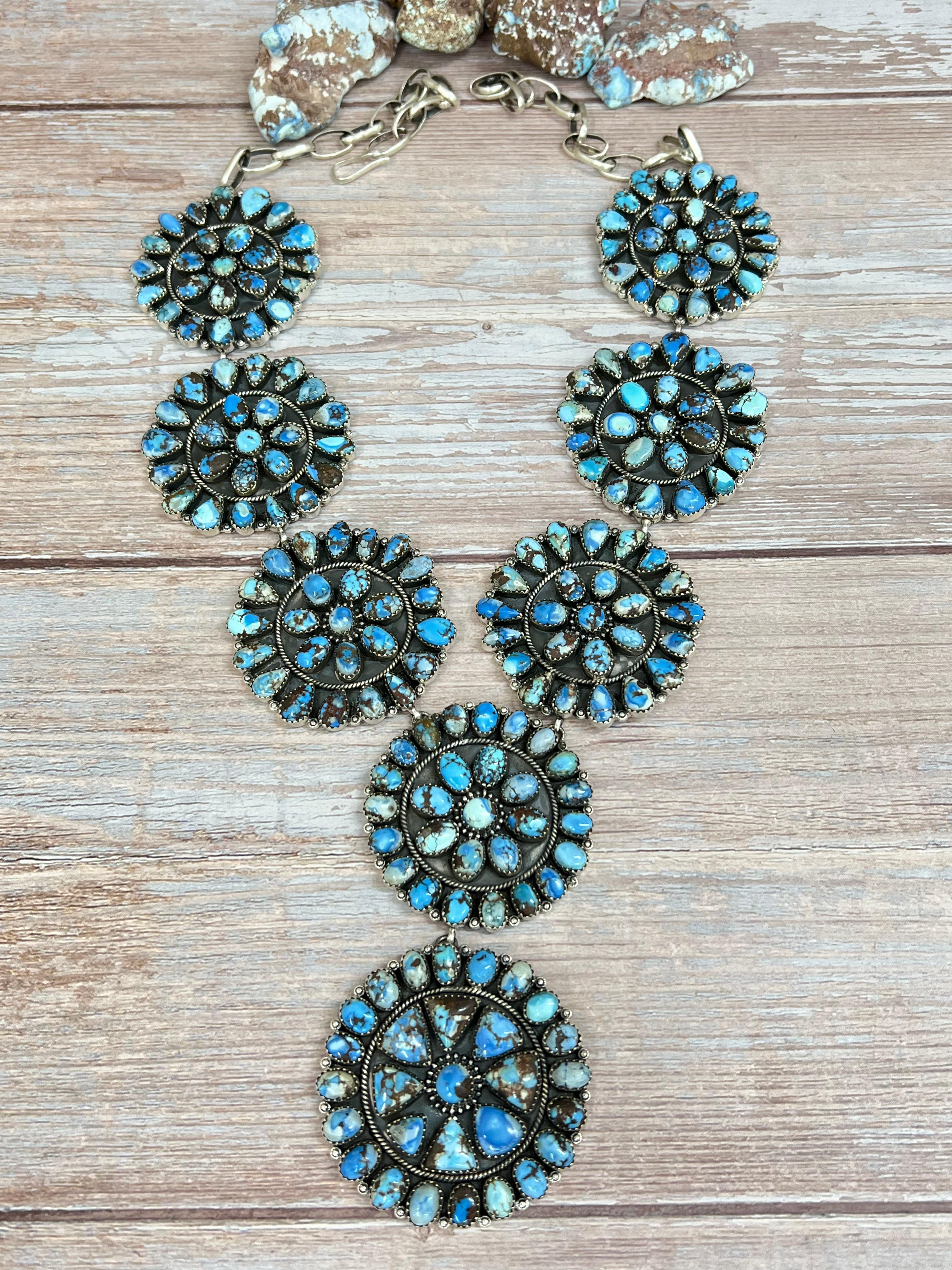 Handmade Sterling Silver Golden Hills Turquoise Necklace with Signed Nizhoni