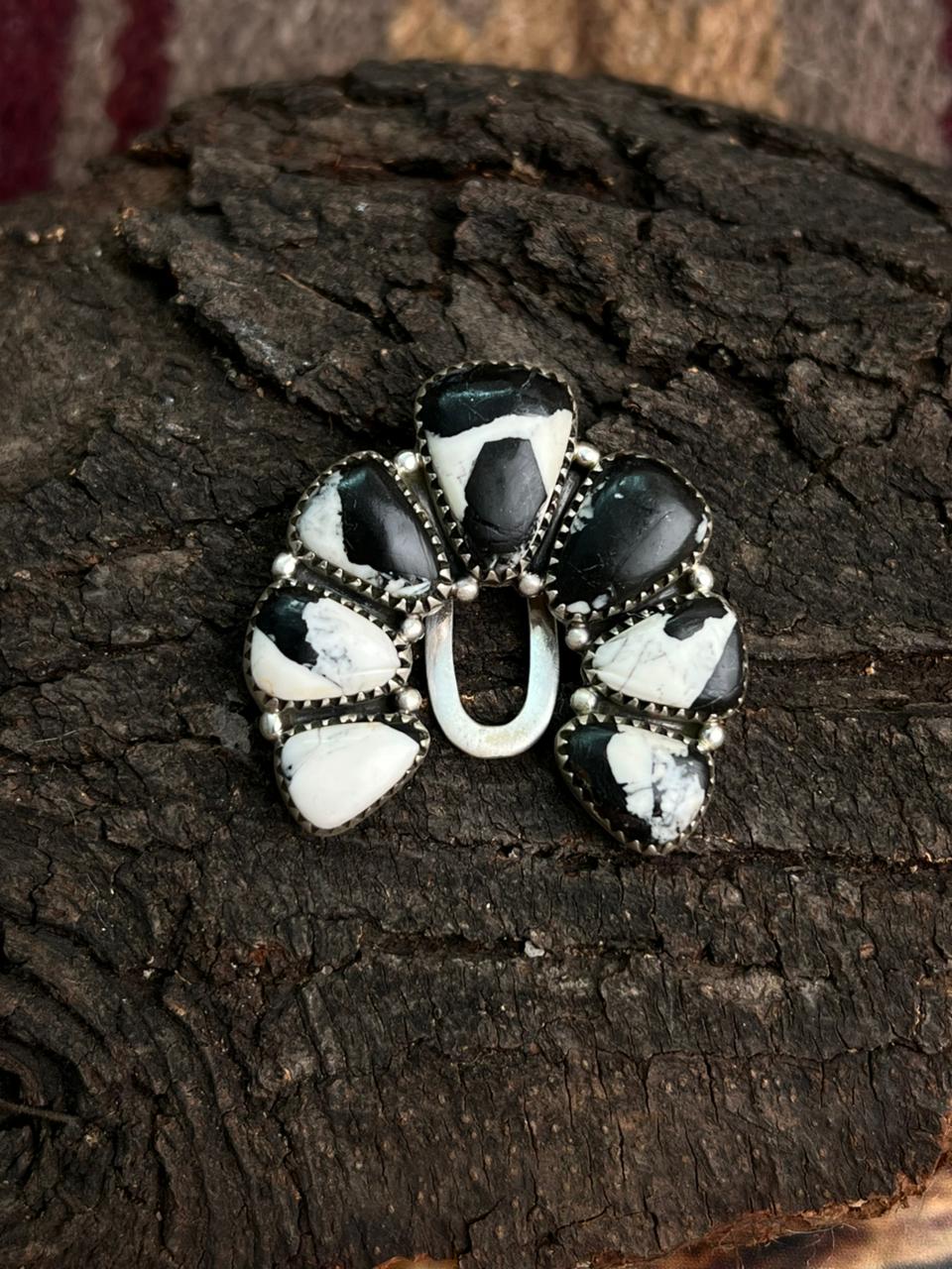 Handmade Sterling Silver White Buffalo Purse Key Clip "Signed Nizhoni"