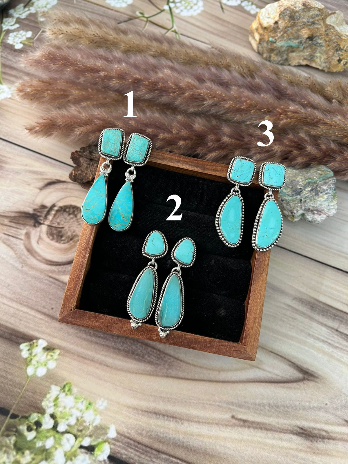 Handmade Sterling Silver Green Kingman Turquoise Collection: Post Dangle Earrings Signed Nizhoni