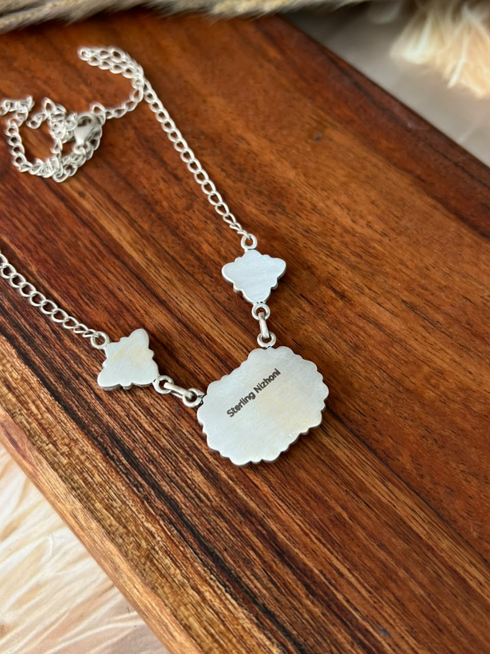 Handmade Sterling Silver White Buffalo Necklace Signed Nizhoni