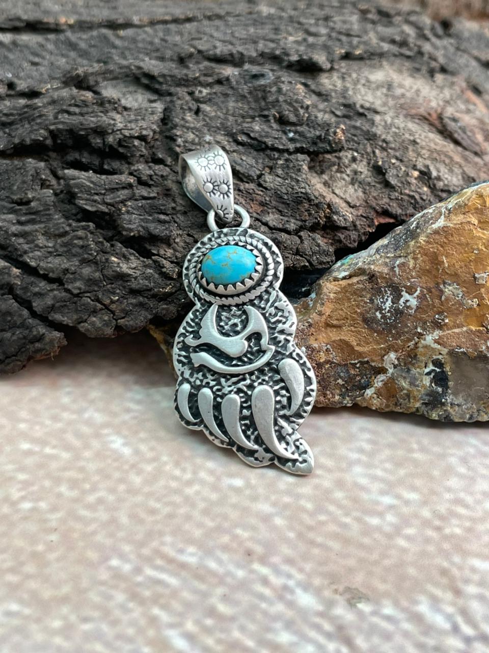 Added Handmade Sterling Silver Kingman Turquoise Pendant "Signed Nizhoni" (4)