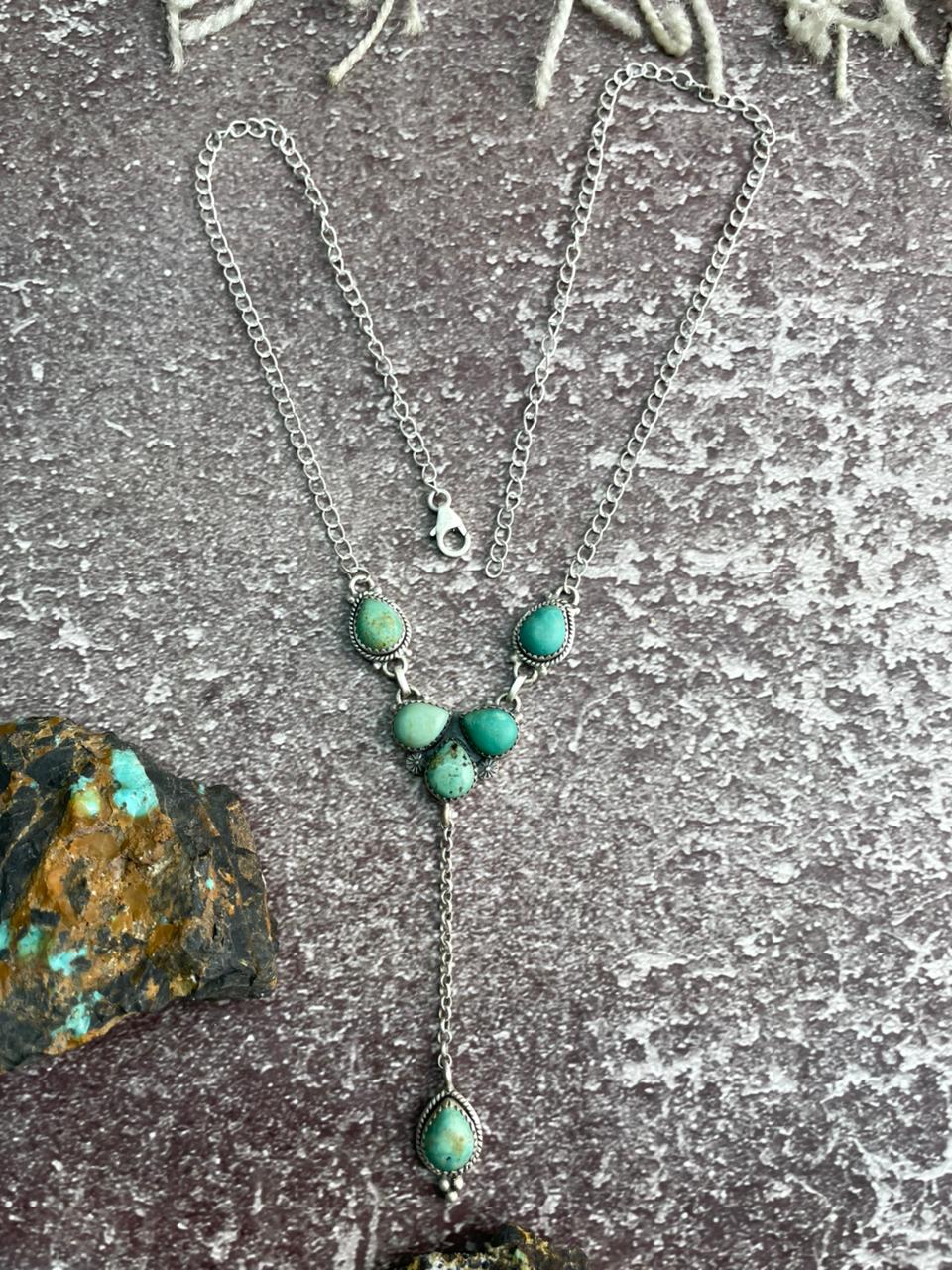 Handmade Sterling Silver Old Stock Royston Turquoise Necklace "Signed Nizhoni"