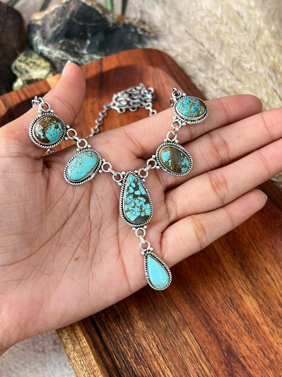 Handmade Sterling Silver Number 8 Turquoise Necklace "Signed Nizhoni"