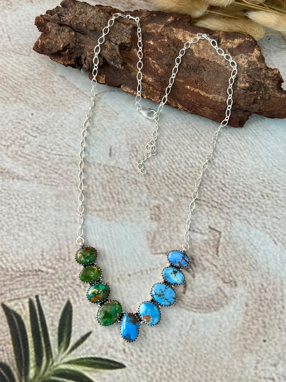 Handmade Sterling Silver Golden Hills with Sonoran Mountain Turquoise Necklace Signed Nizhoni