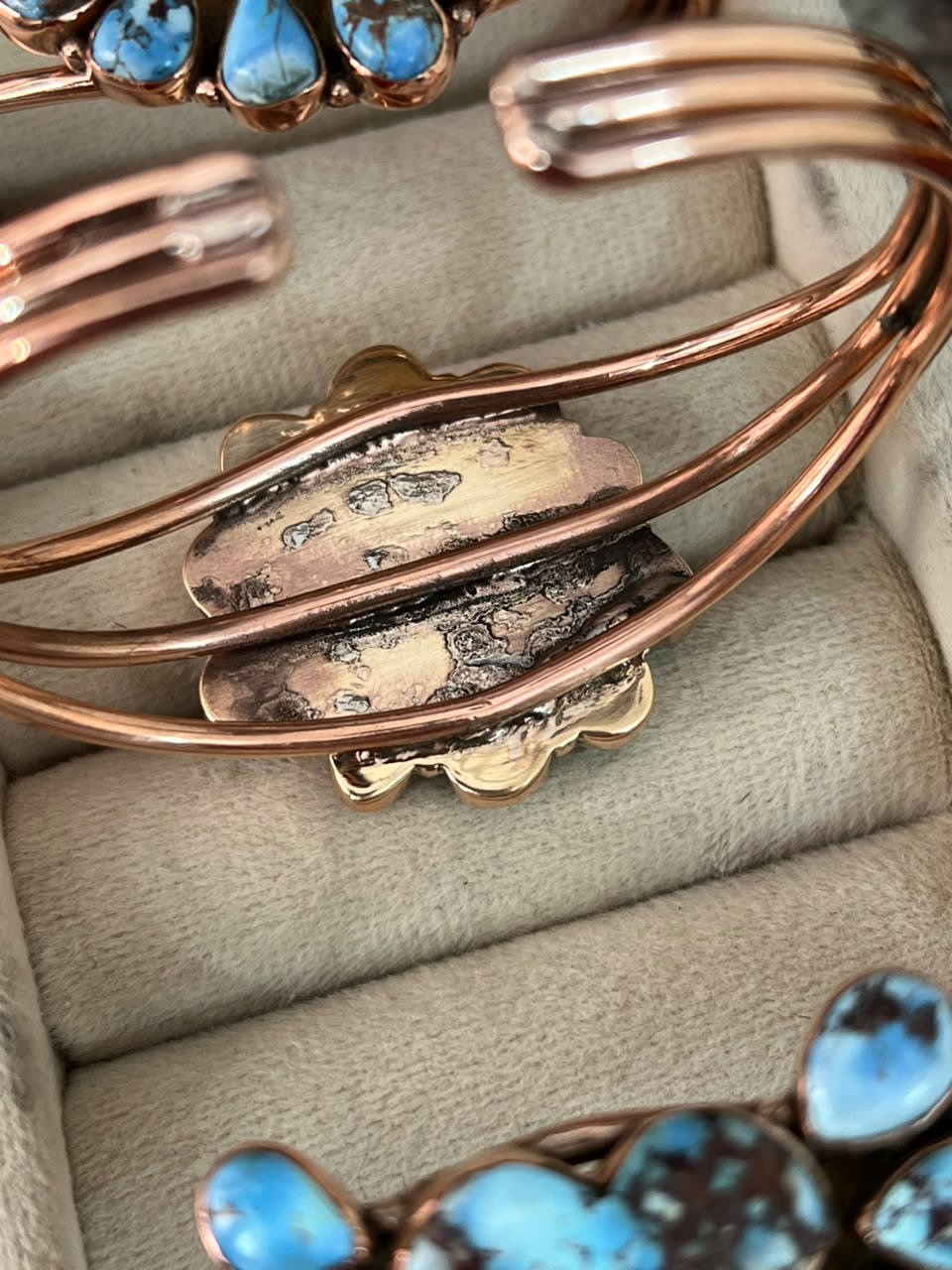 Handmade Golden Hills and White Water Turquoise Copper Collection: Cuff Bracelet