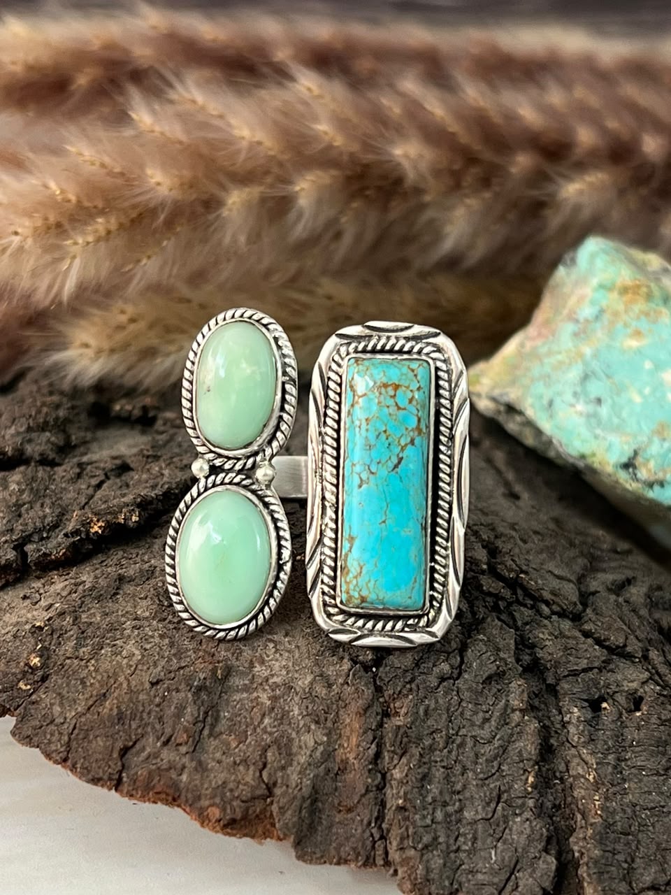 Handmade Sterling Silver Paloma with Blue Kingman Turquoise Adjustable Ring Signed Nizhoni