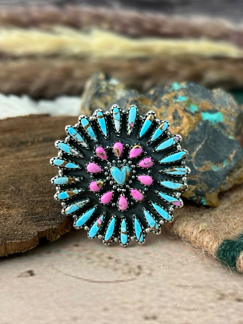Handmade Sterling Silver Cotton Candy Adjustable Ring Signed Nizhoni