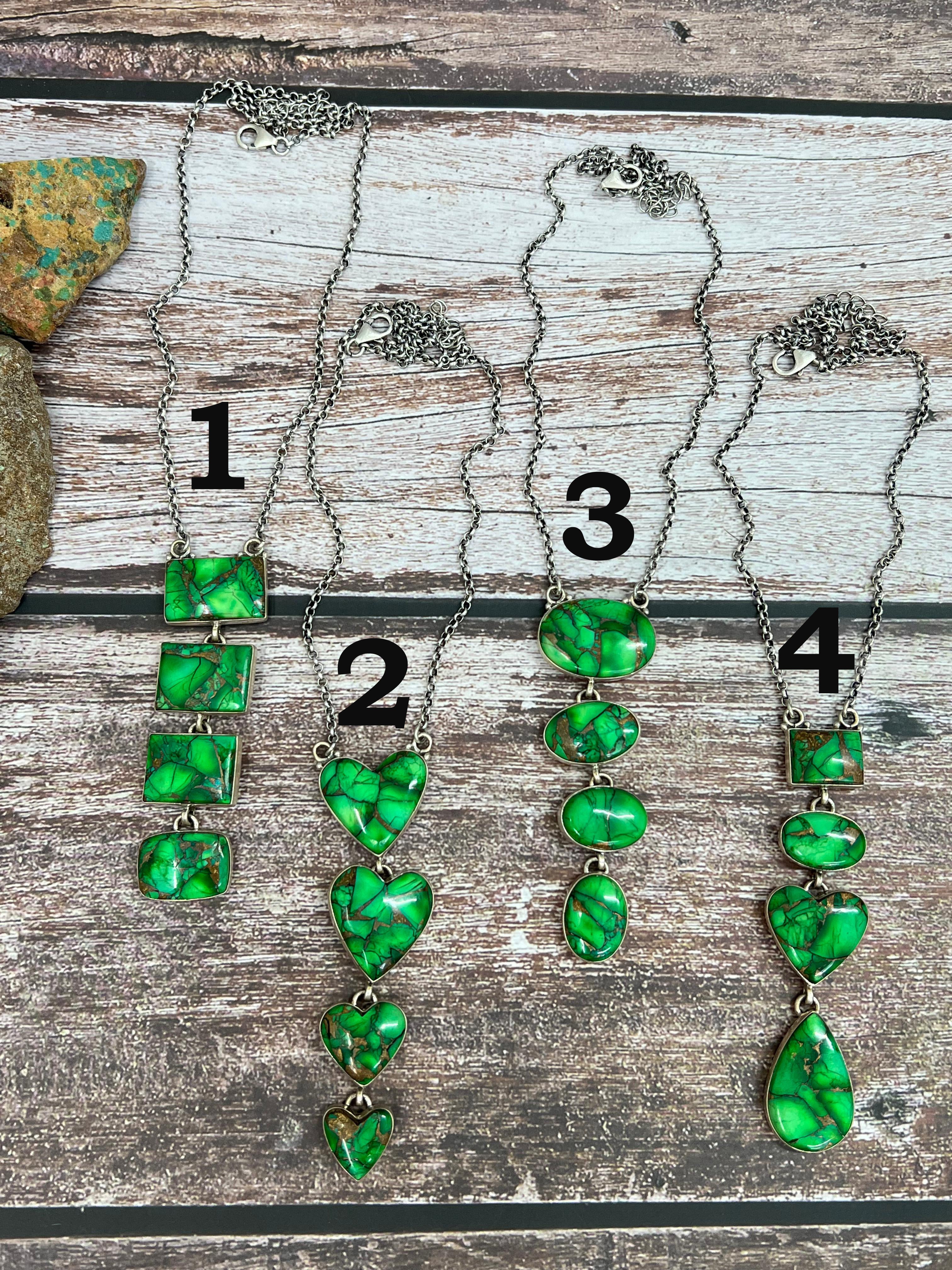 Handmade Sterling Silver Kelly Green Dahlia Necklace with Signed Nizhoni