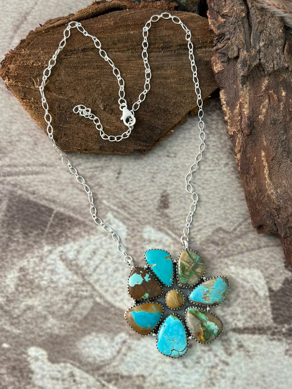 Handmade Sterling Silver Royston Turquoise Necklace Signed Nizhoni