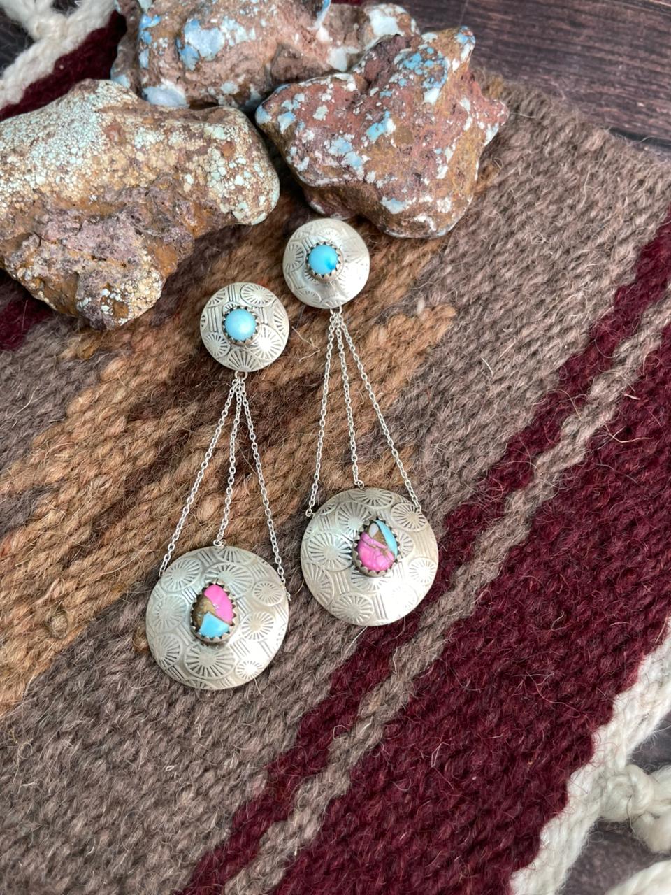Handmade Sterling Silver Cotton Candy Post Dangle Earrings "Signed Nizhoni"