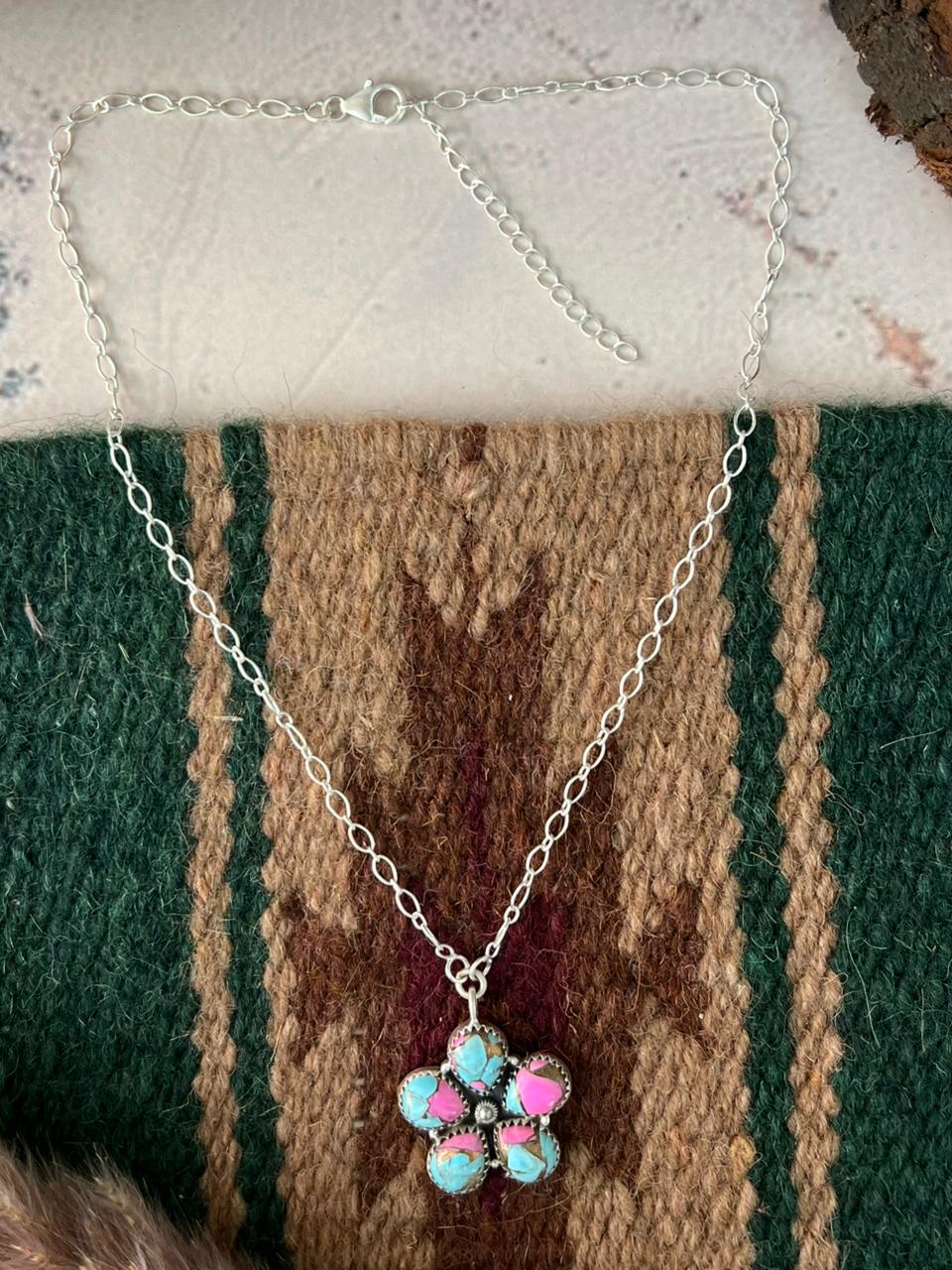 Handmade Sterling Silver Cotton Candy Necklace Signed Nizhoni