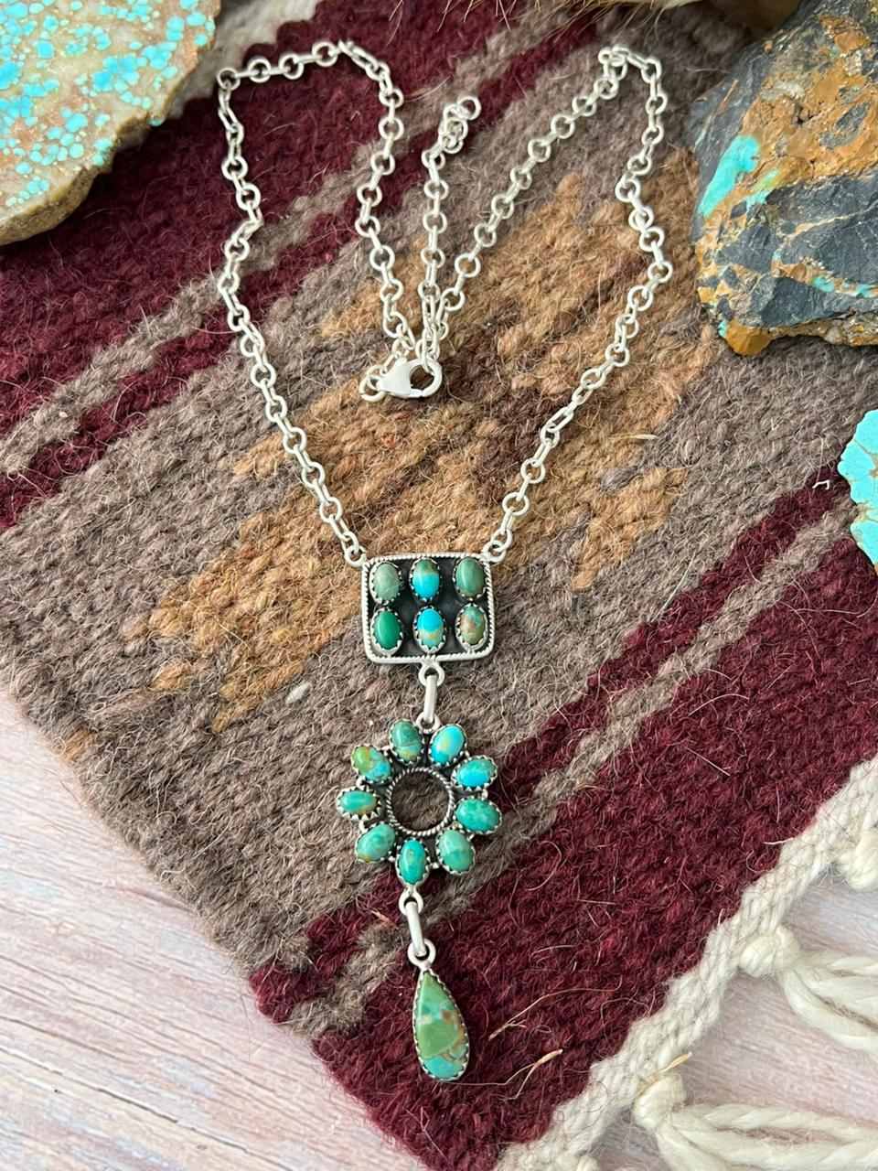 Handmade Sterling Silver Kingman Turquoise Necklace "Signed Nizhoni"