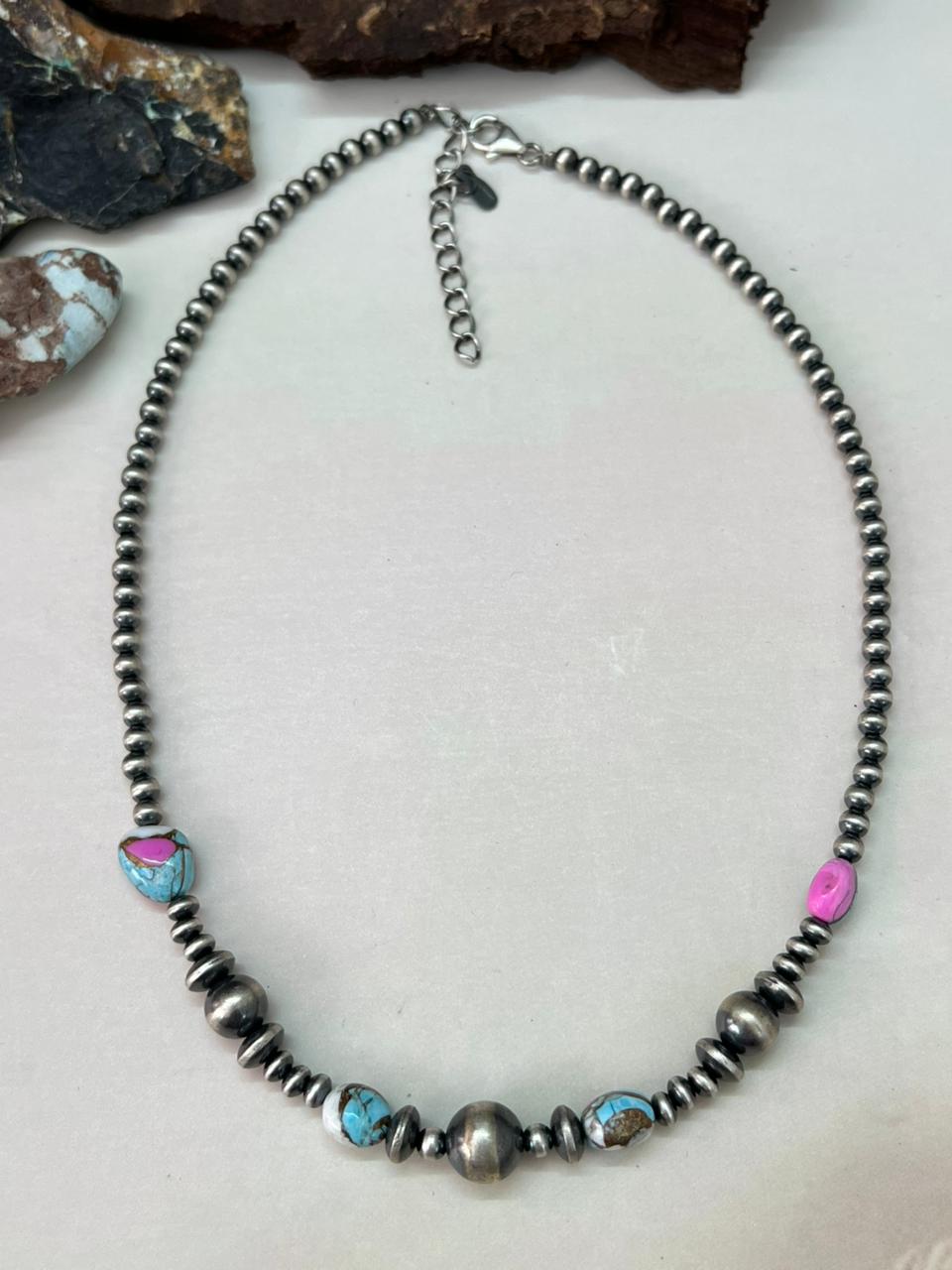 Handmade Sterling Silver Beaded Cotton Candy Necklace "Signed Nizhoni"