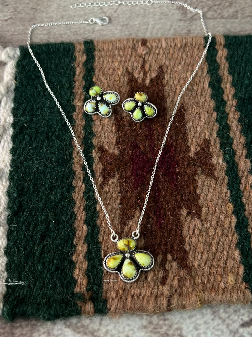 Handmade Sterling Silver Palomino Turquoise Necklace and Earrings Set Signed Nizhoni
