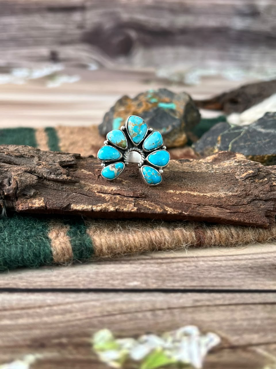 Handmade Sterling Silver Sierra Bella Turquoise Naja Adjustable Ring Signed Nizhoni