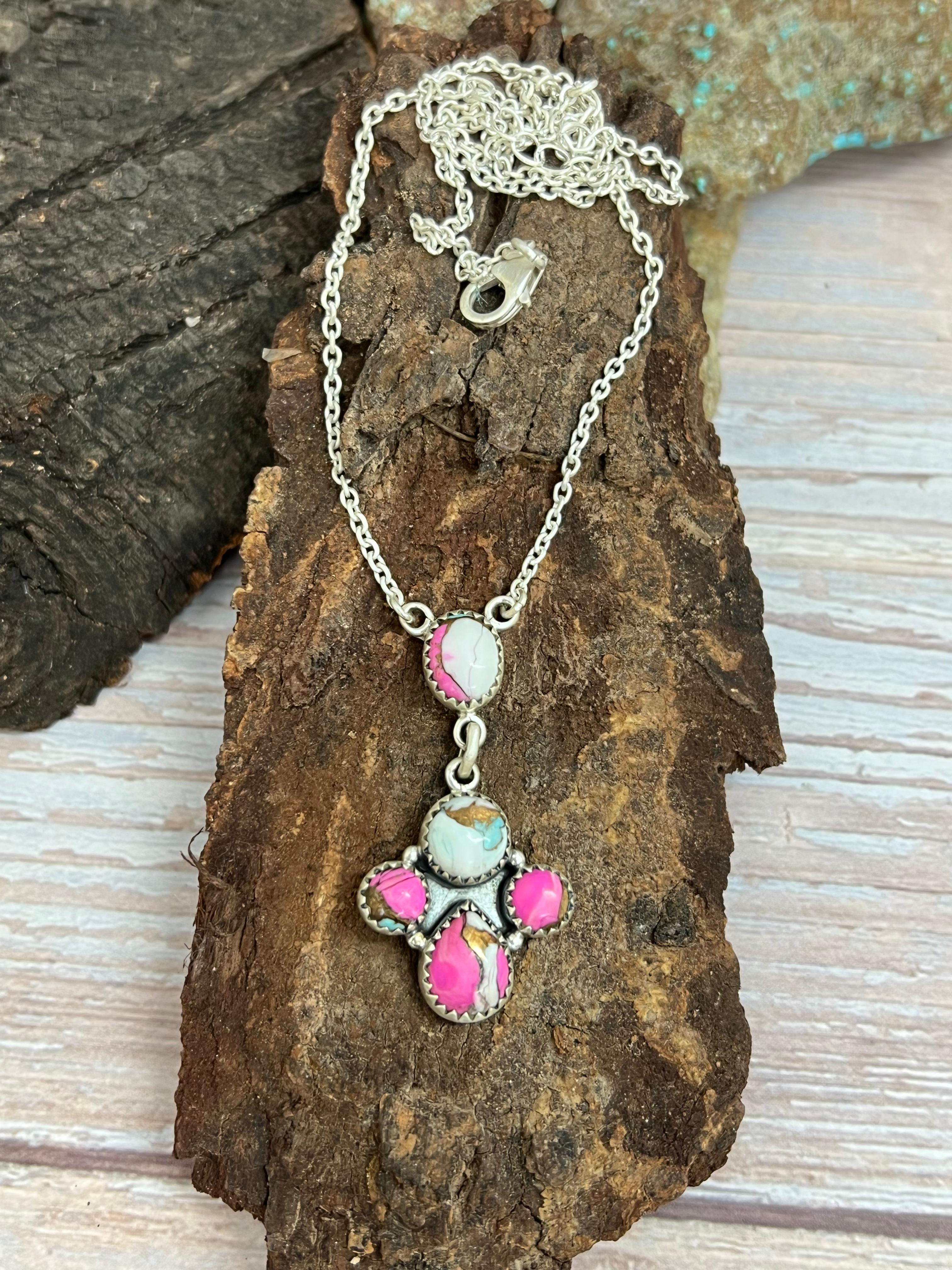 Handmade Sterling Silver Cotton Candy Turquoise Necklace with Signed Nizhoni