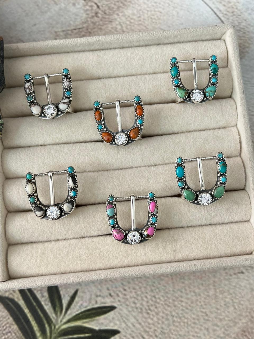 Handmade Sterling Silver Multi Stone Adjustable Ring " Signed Nizhoni"