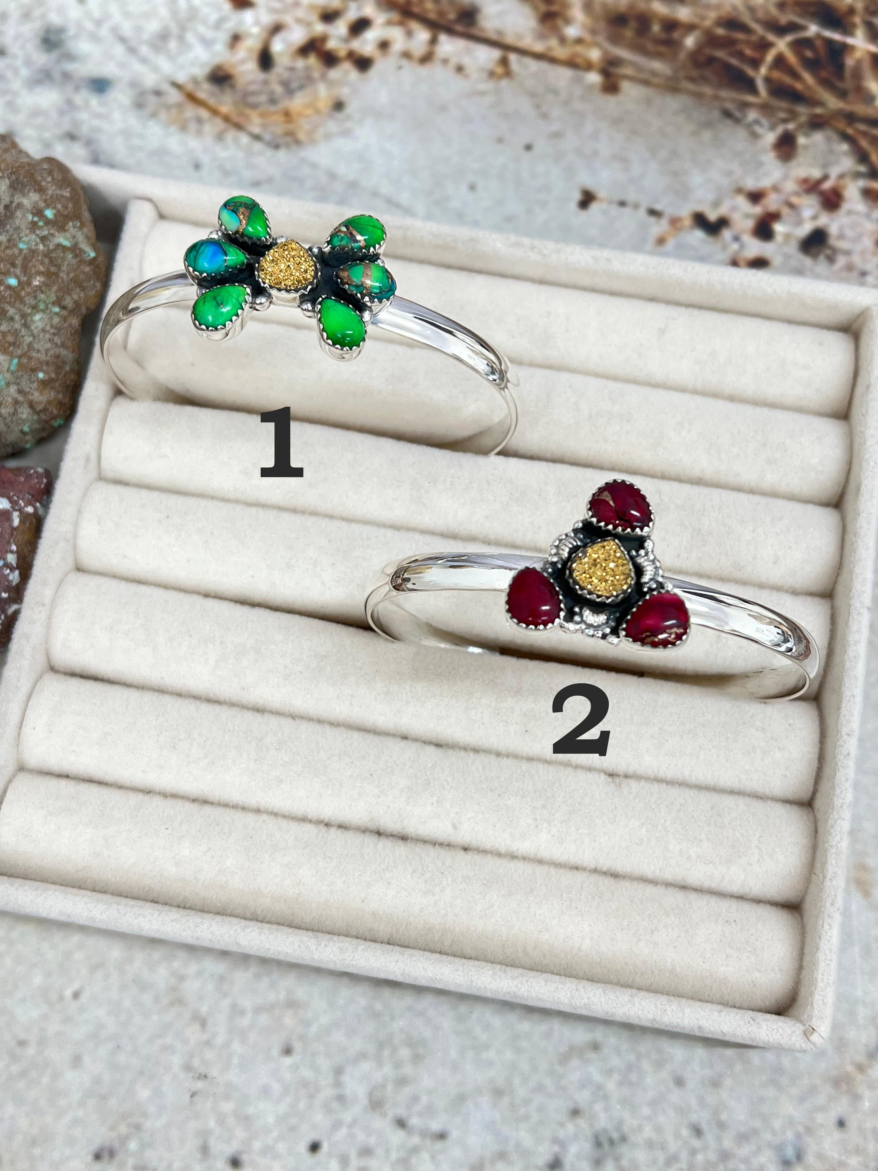 Handmade Sterling Silver Peacock Dahlia with Druzy, Dahlia Rose with Druzy Cuff Bracelet, Signed Nizhoni