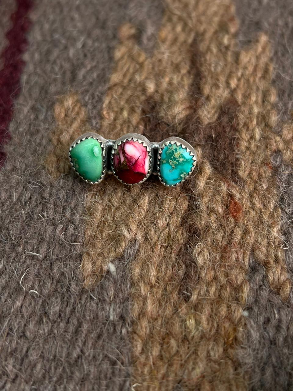 Handmade Sterling Silver Dahlia Rose with Emerald Valley Turquoise Watch Charms "Signed Nizhoni"