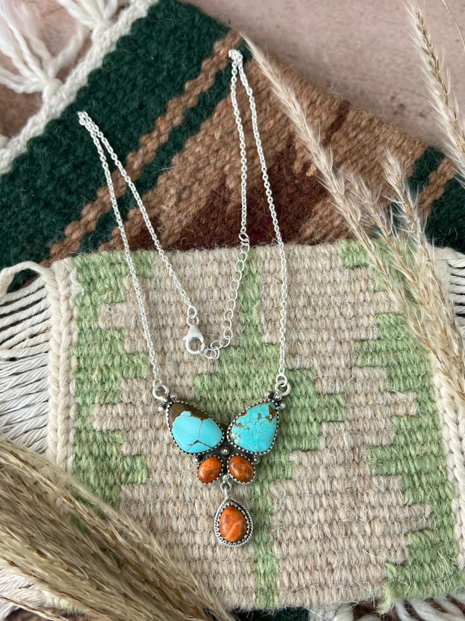 Handmade Sterling Silver Number 8 with Orange Mojave Necklace "Signed Nizhoni"