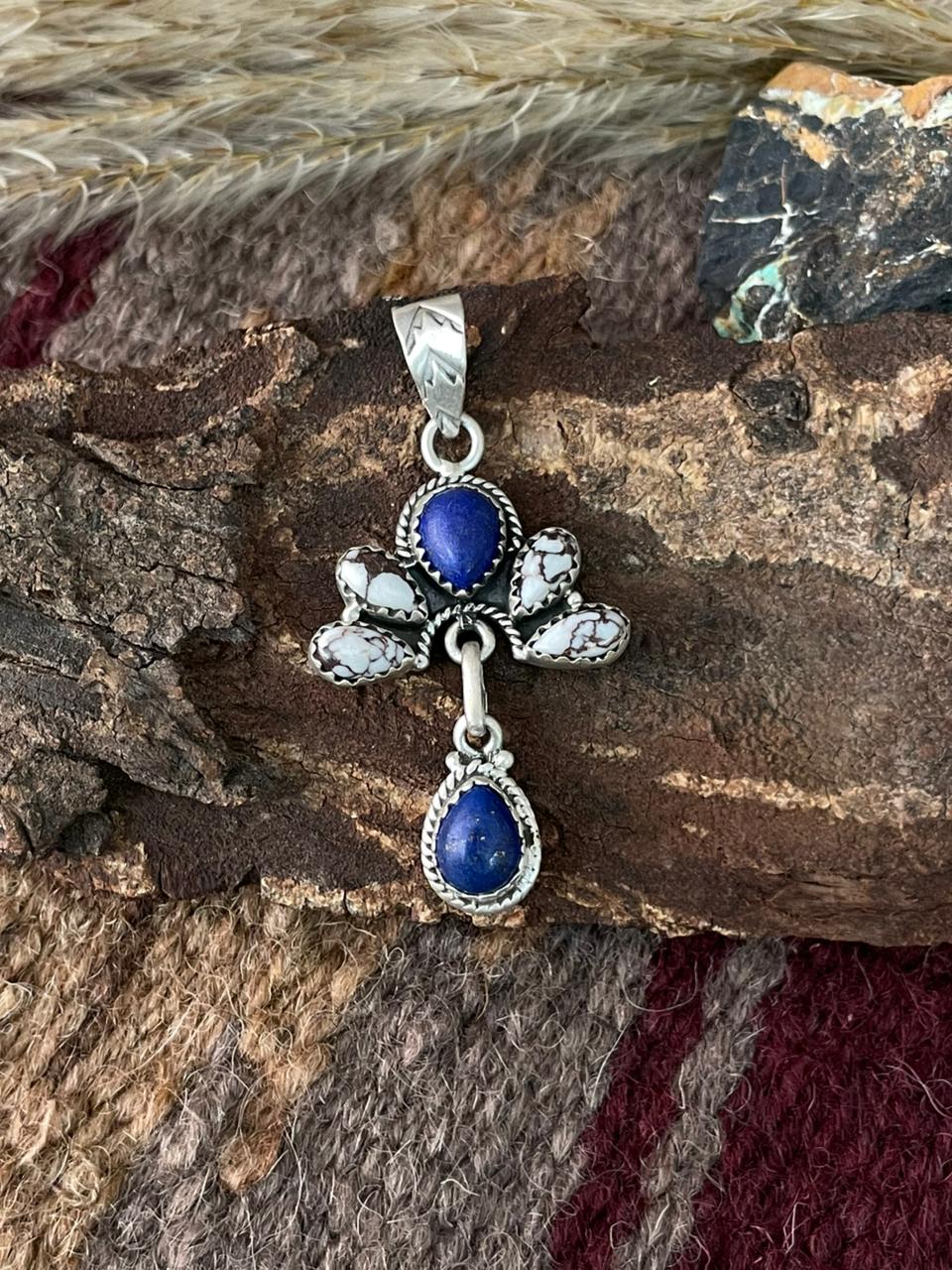 Handmade Sterling Silver Wild Horse with Lapis Pendant "Signed Nizhoni"