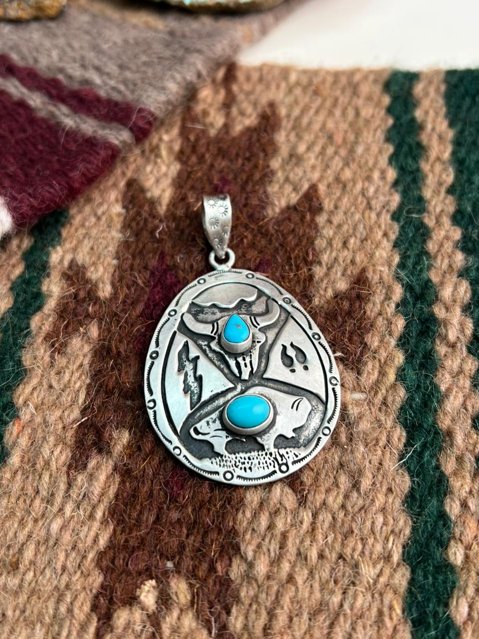 Handmade Sterling Silver Kingman Turquoise Pendant "Signed Nizhoni"