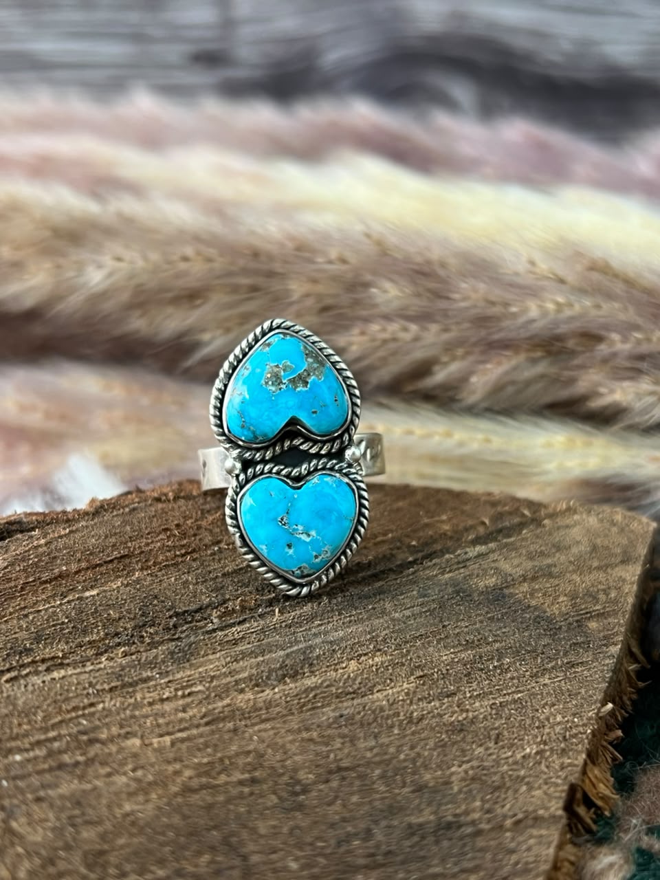 Handmade Sterling Silver Sierra Bella Turquoise Heart Adjustable Ring Signed Nizhoni