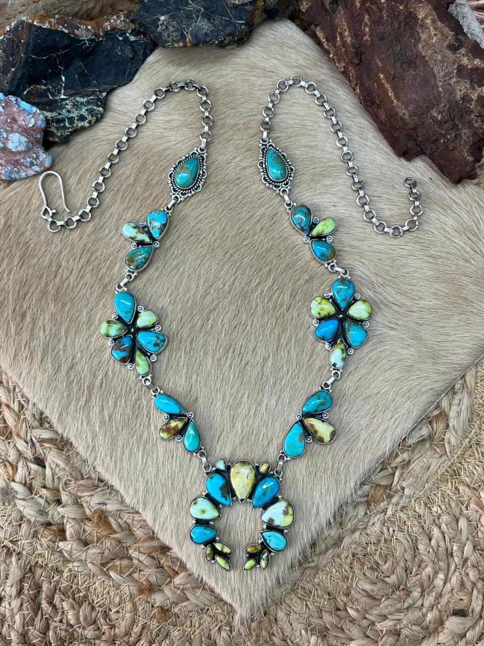 Handmade Sterling Silver Santa Maria with Palomino Turquoise Necklace "Signed Nizhoni"