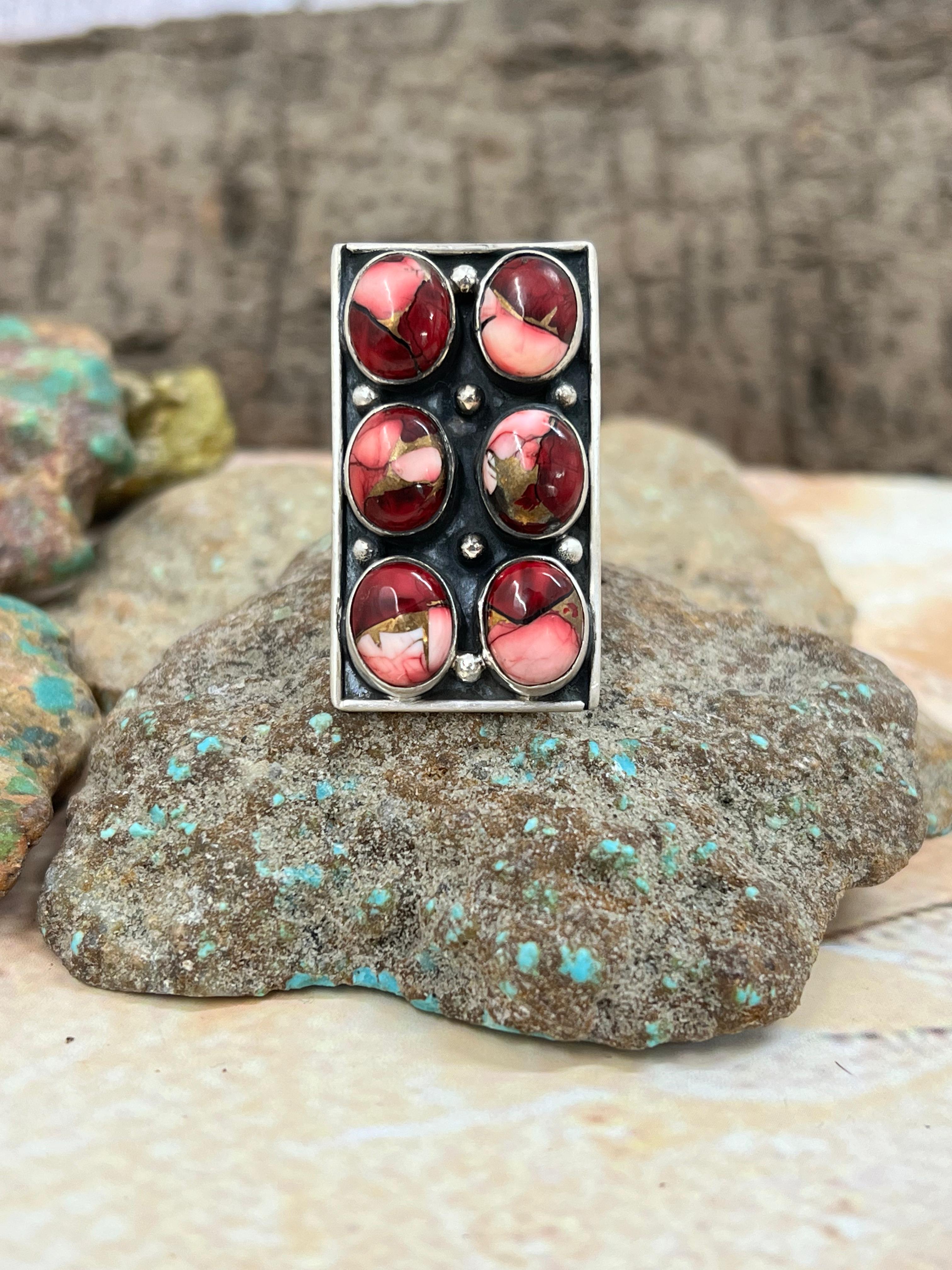 Handmade Sterling Silver Dahlia Rose Adjustable Ring with Signed Nizhoni