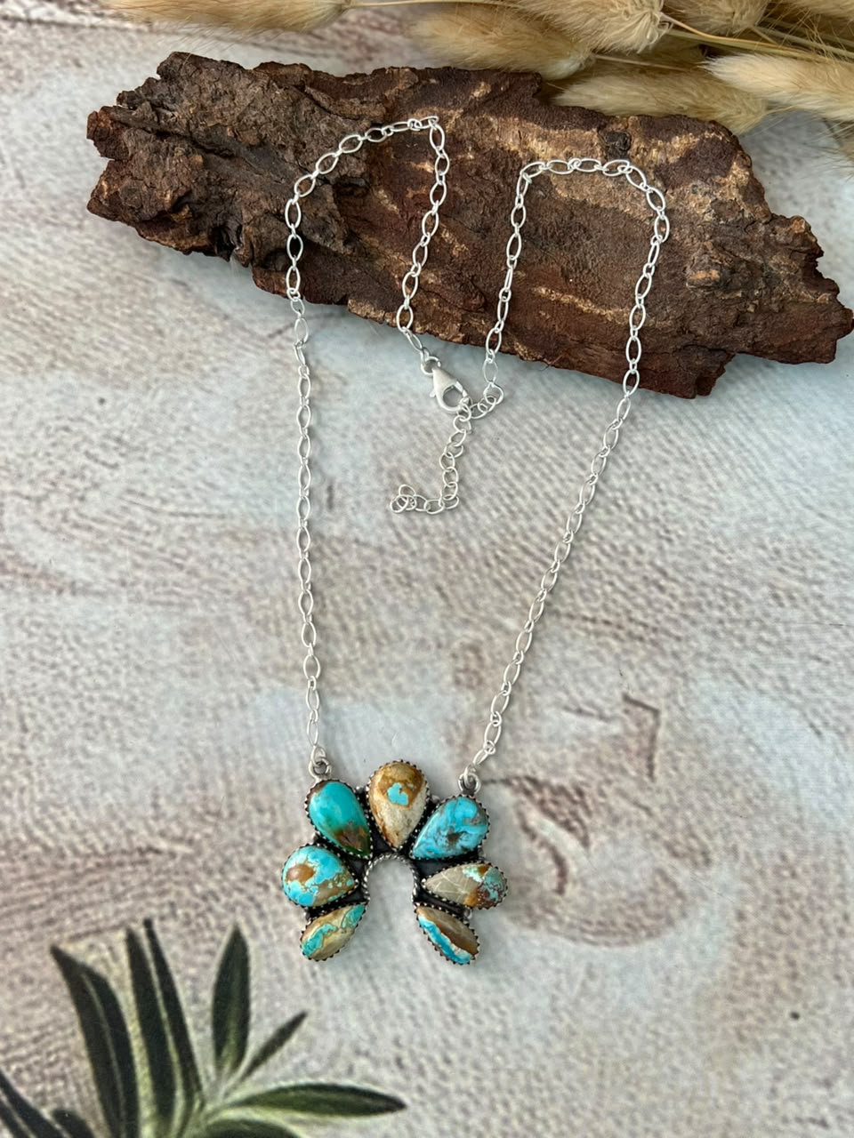 Handmade Sterling Silver Royston Turquoise Naja Necklace Signed Nizhoni