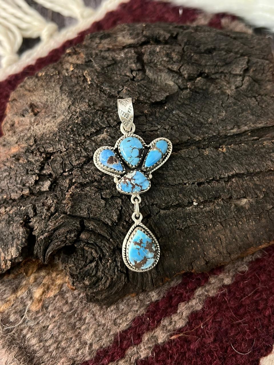 Handmade Sterling Silver Golden Hills Turquoise Pendant "Signed Nizhoni"