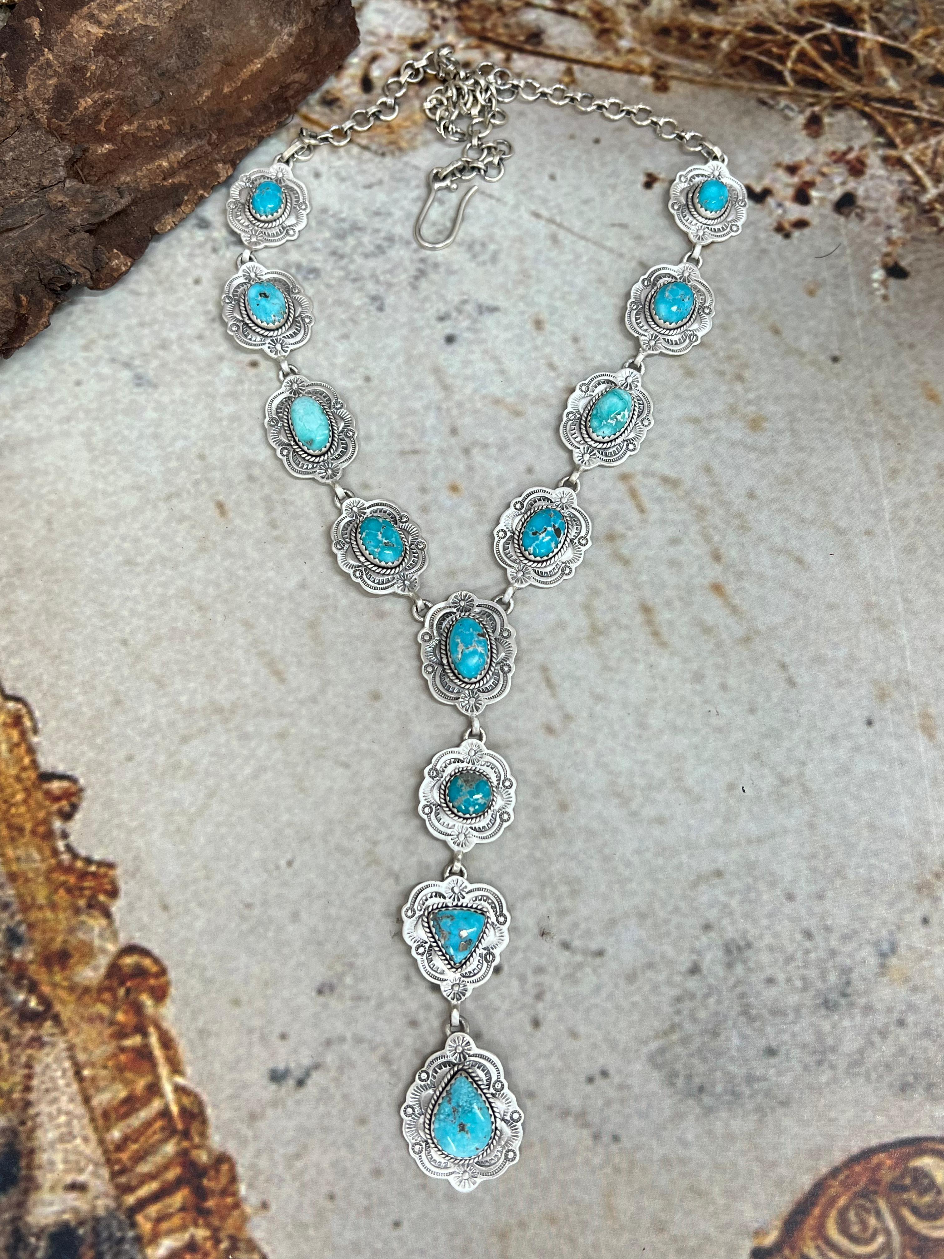 Handmade Sterling Silver White Water Turquoise Necklace Signed Nizhoni