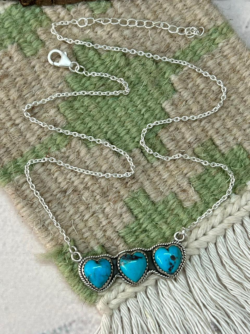 Handmade Sterling Silver Arizona Turquoise Heart Necklace "Signed Nizhoni"