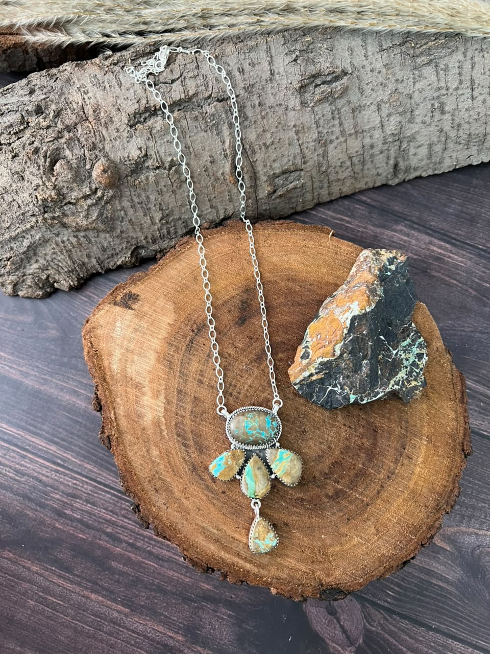 Handmade Sterling Silver Royston Turquoise Necklace Signed Nizhoni
