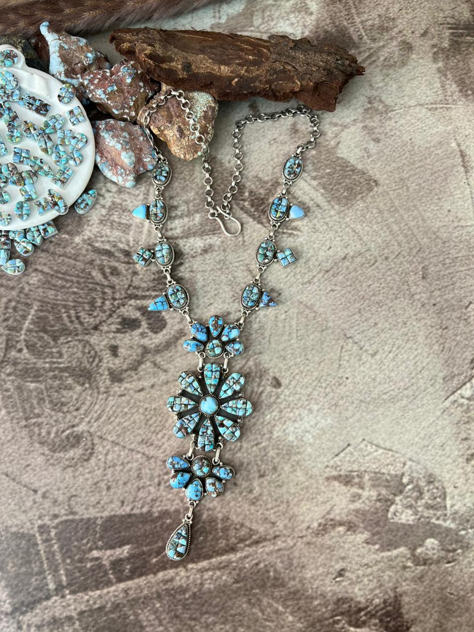 Handmade Sterling Silver 'Golden Hills Turquoise Cobble Collection' Necklace "Signed Nizhoni"