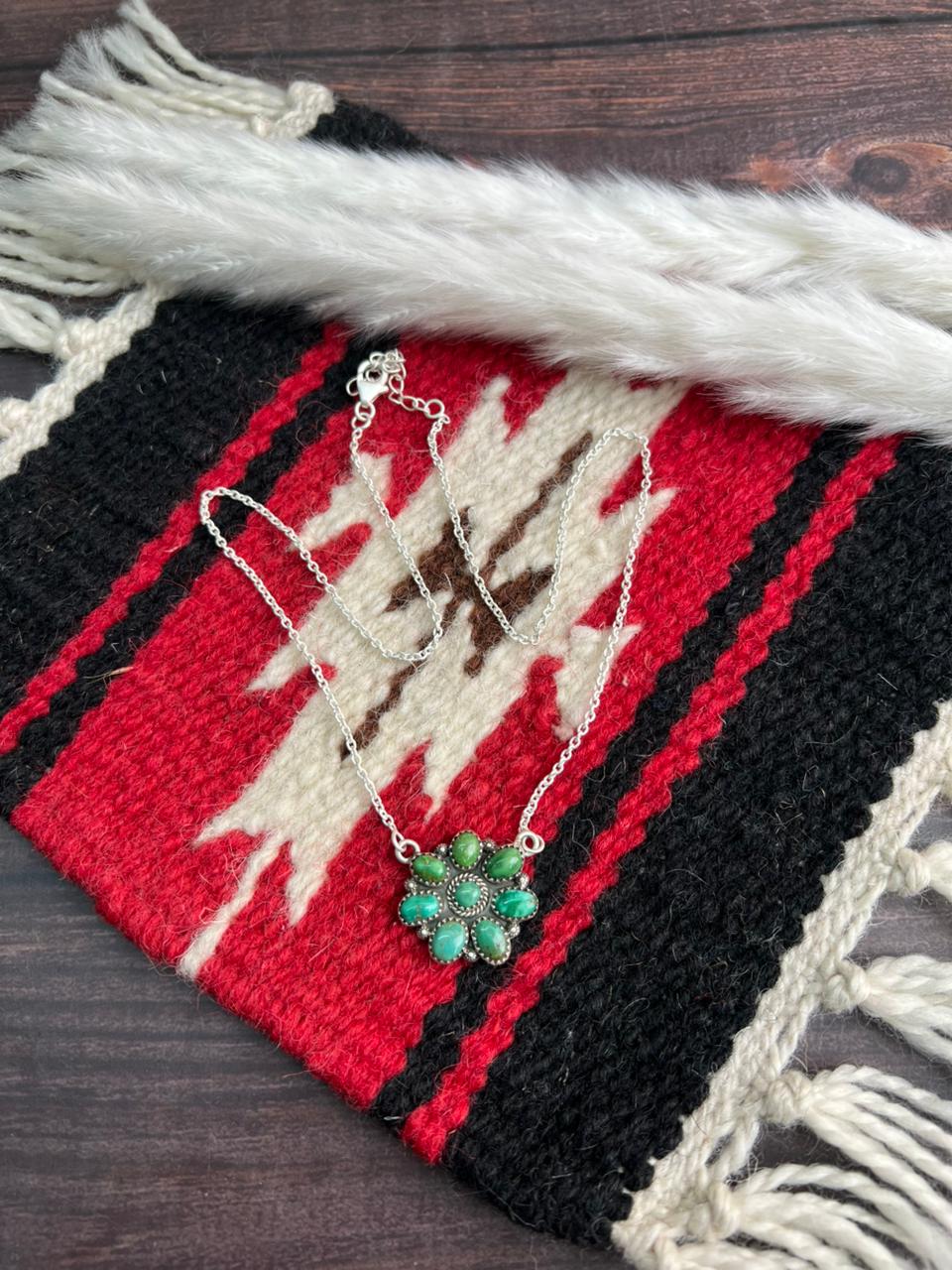 Handmade Sterling Silver Emerald Valley Turquoise Necklace "Signed Nizhoni"