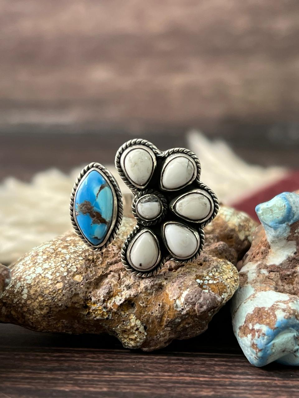 Handmade Sterling Silver Golden Hills with White Collection Adjustable Ring "Signed Nizhoni"