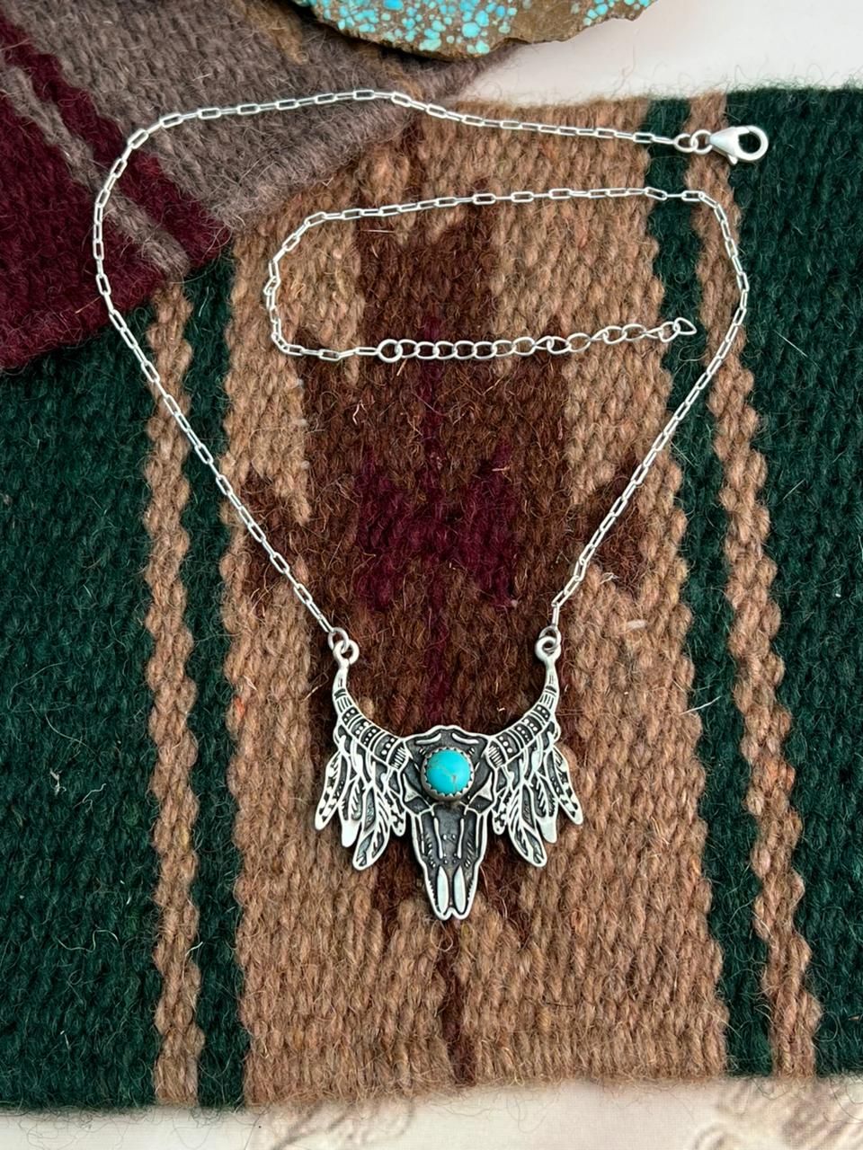 Handmade Sterling Silver Kingman Turquoise Necklace "Signed Nizhoni"