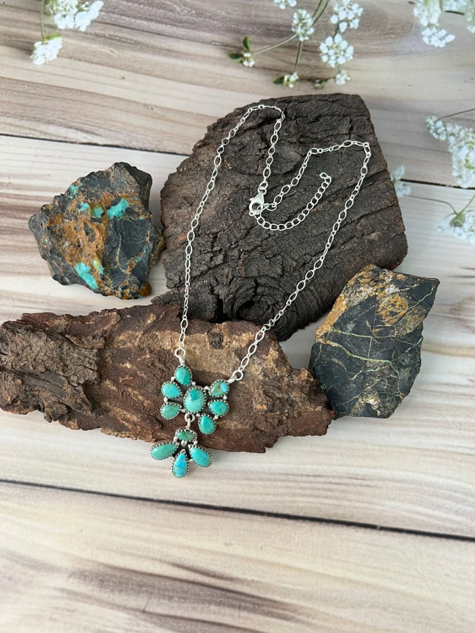 Handmade Sterling Silver Kingman Turquoise Necklace Signed Nizhoni