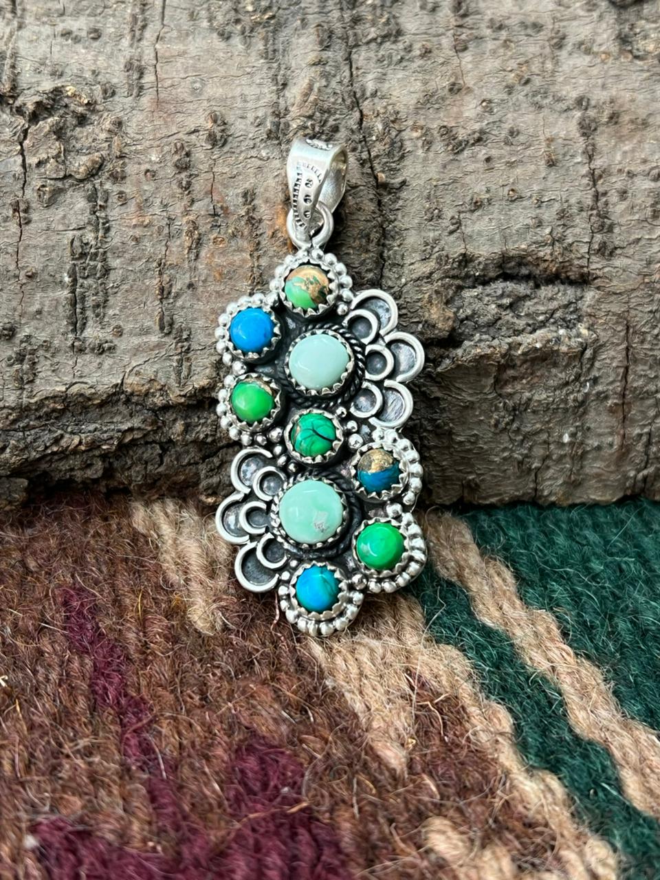 Handmade Sterling Silver Paloma with Peacock Dahlia Pendant "Signed Nizhoni"