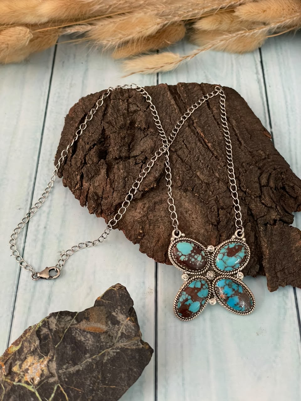 Handmade Sterling Silver Egyptian Turquoise Collection: Butterfly Necklace Signed Nizhoni