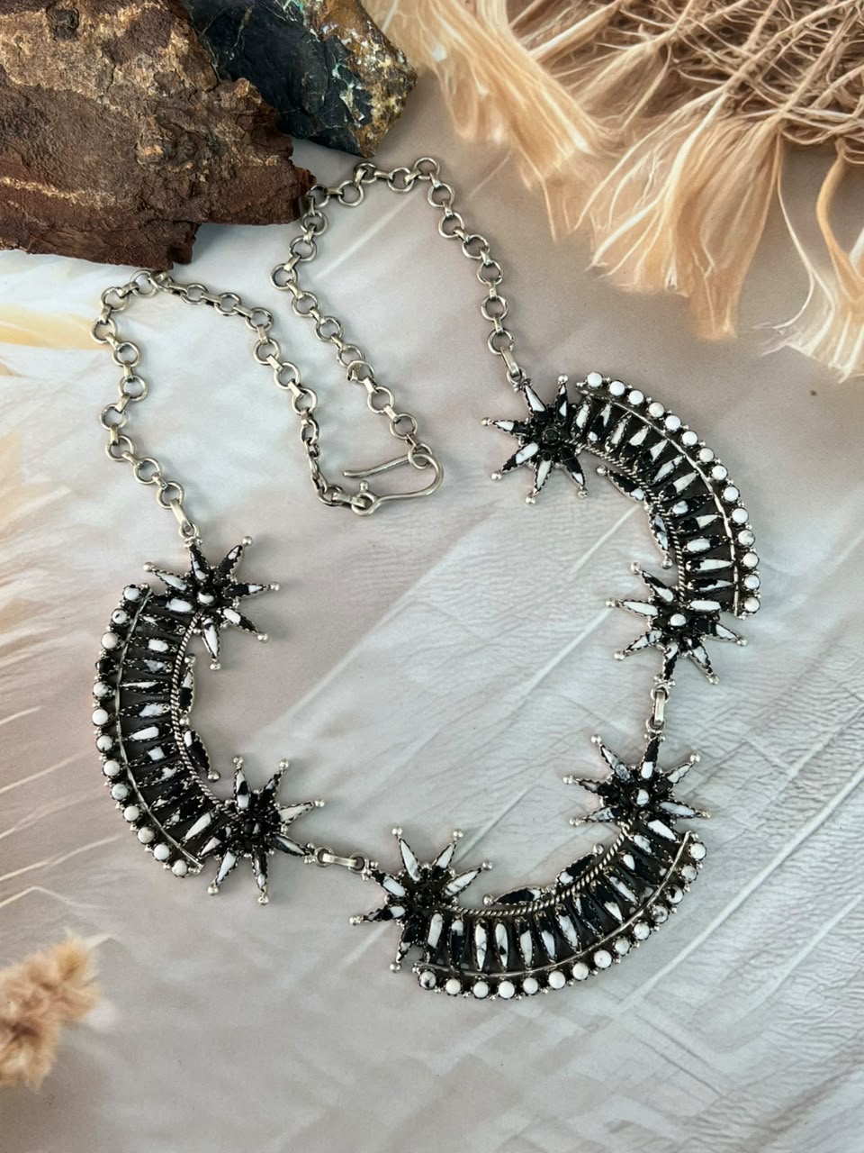 Handmade Sterling Silver White Buffalo Necklace Signed Nizhoni