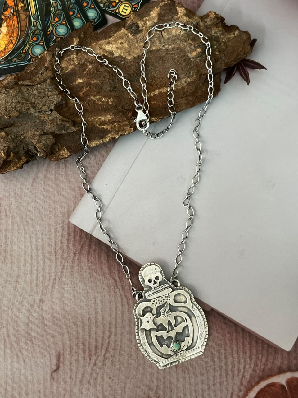 Handmade Sterling Silver Kingman Turquoise Halloween Collection: Necklace Signed Nizhoni