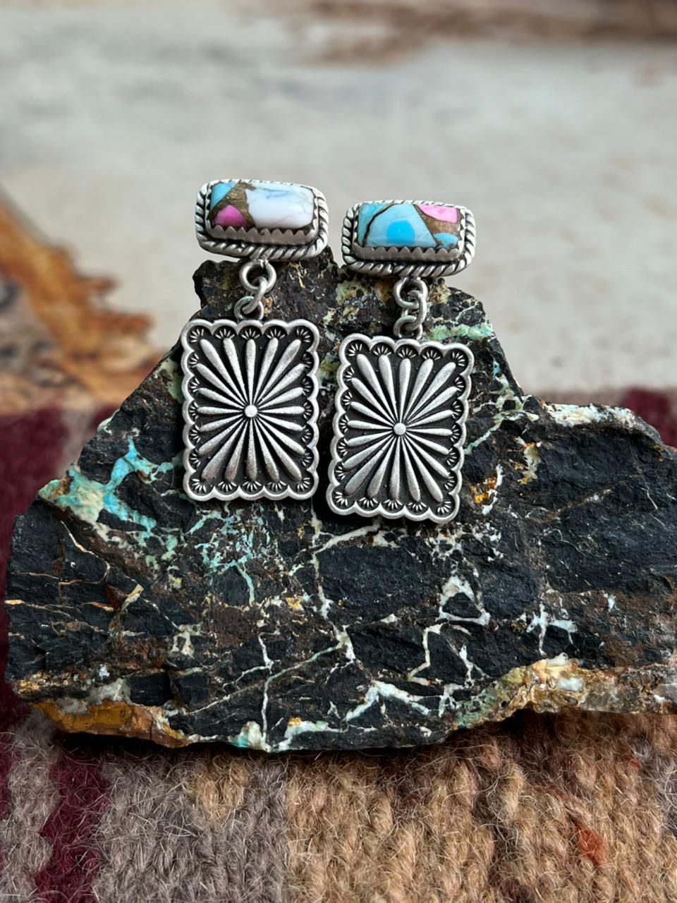 Handmade Sterling Silver Cotton Candy Post Earrings "Signed Nizhoni"