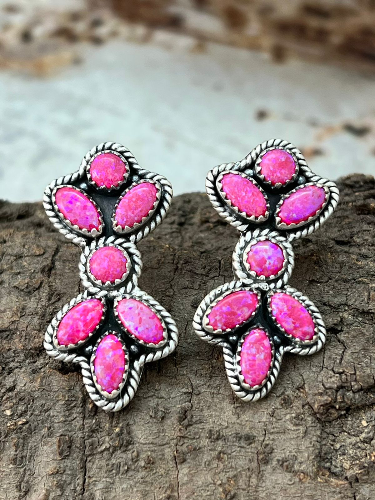 Handmade Sterling Silver Hot Pink Post Earrings "Signed Nizhoni"
