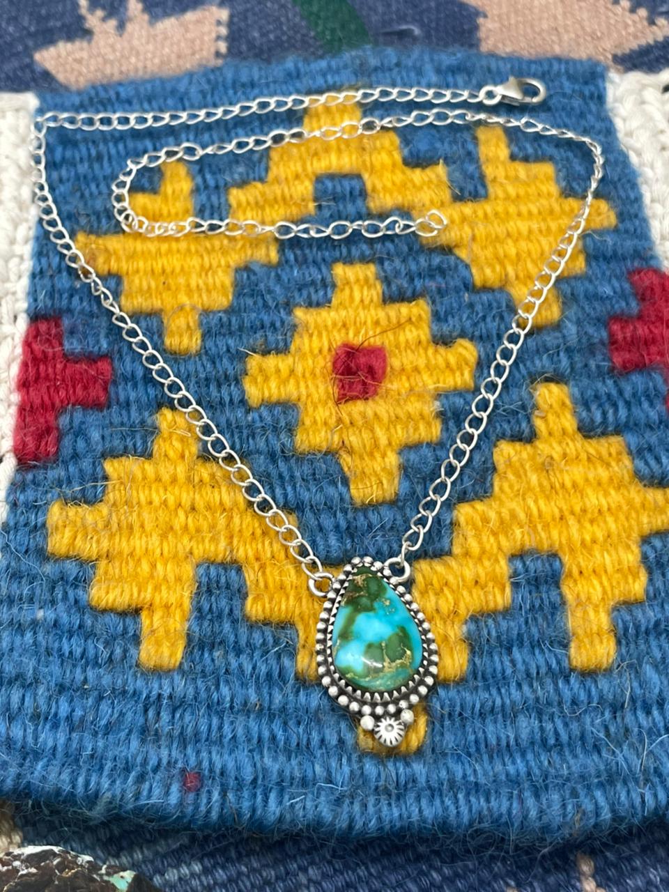 Handmade Sterling Silver Sonoran Mountain Turquoise Necklace "Signed Nizhoni"