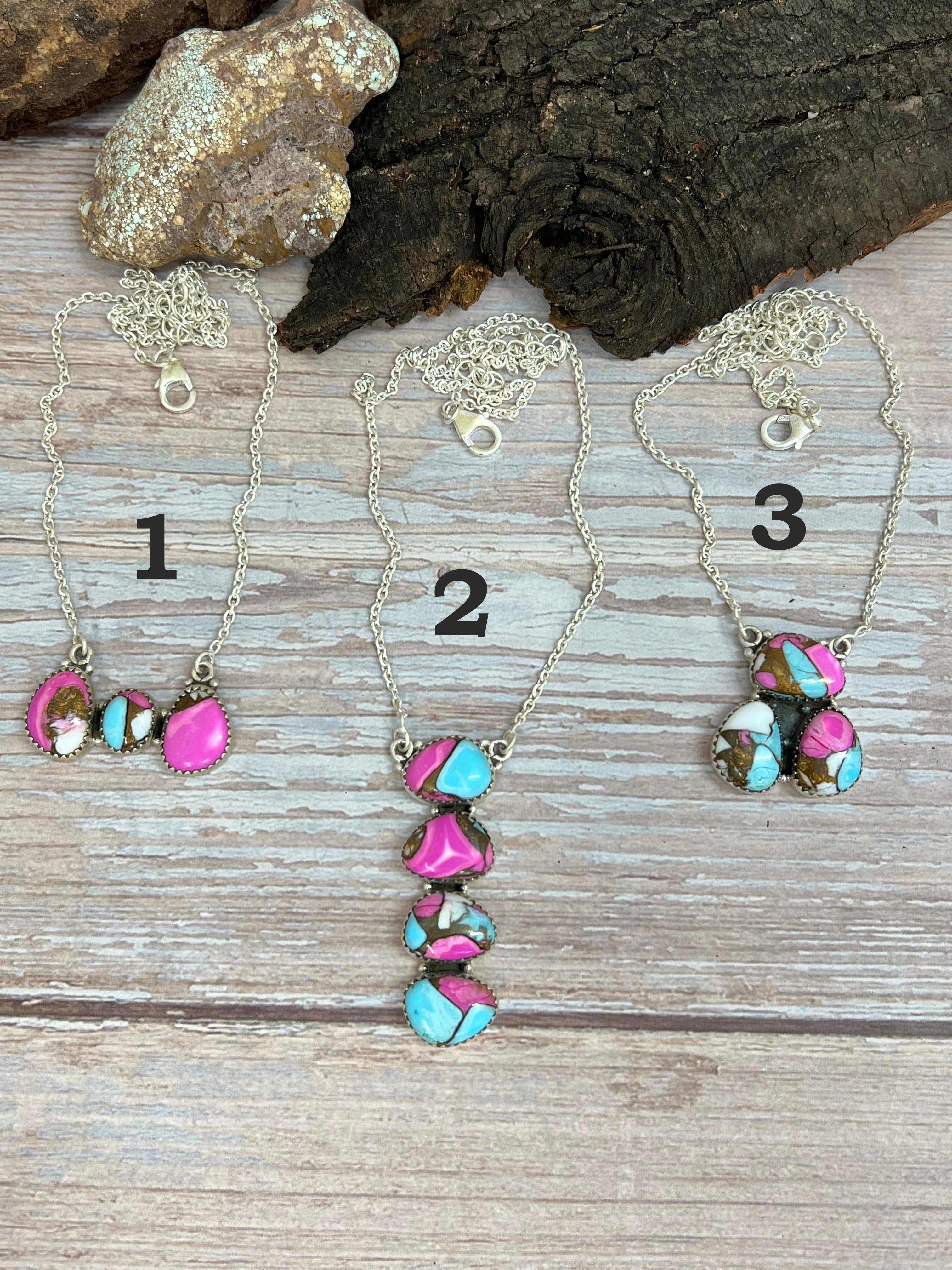 Handmade Sterling Silver Cotton Candy Turquoise Necklace with Signed Nizhoni